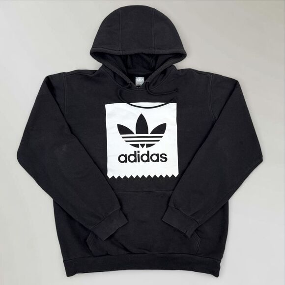 Adidas Men's Hooded Sweatshirt Black Pullover Logo Hoodie Lightweight Size Med - Picture 1 of 10
